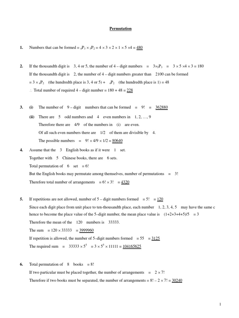 Permutations and Combinations Exercise Solution | PDF | Vertex ...