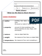 Gr1 - Worksheet#5 Unit 9  What Can We Observe About Objects (0)