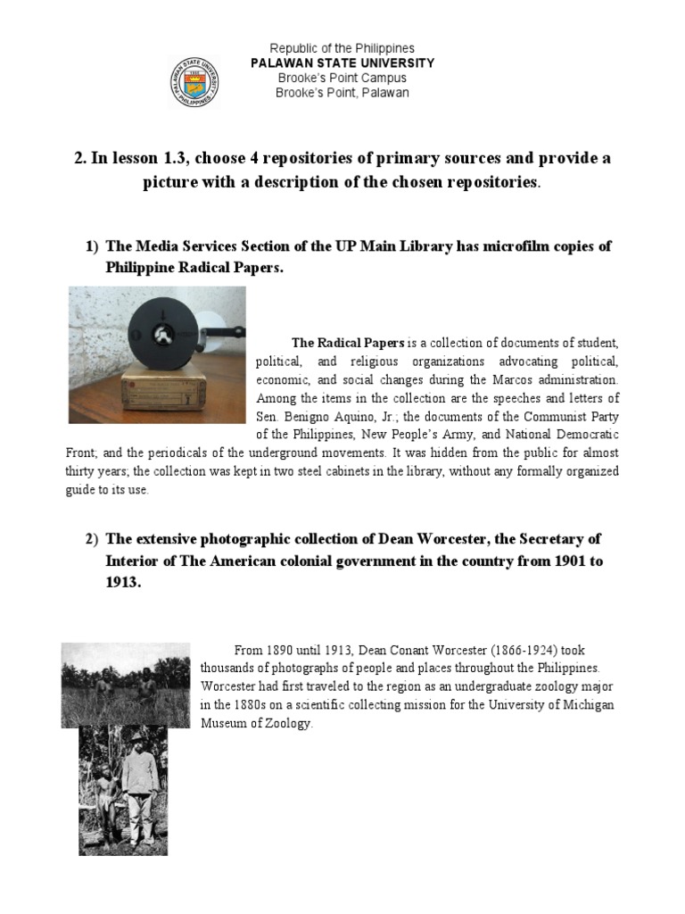 Lesson 1 3 Philippine Repositories Of Primary Sources PDF