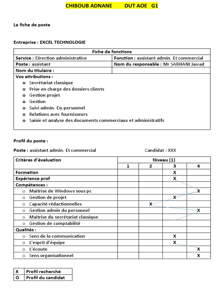 Fiche de poste : Assistant administratif | PDF