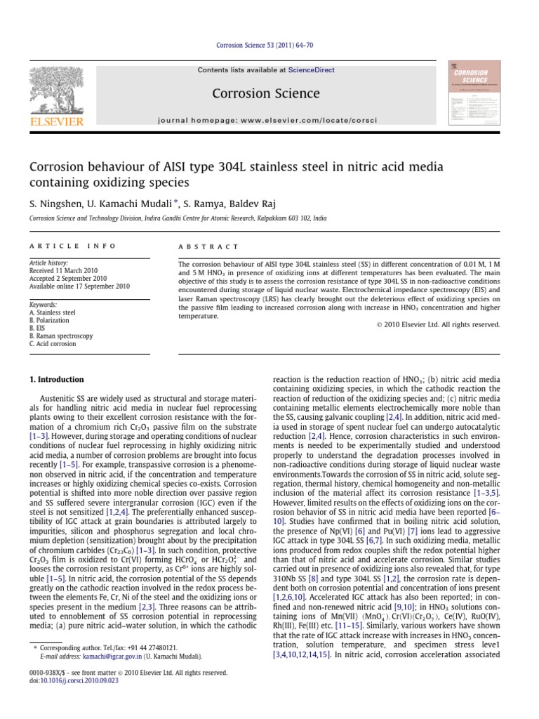 Corrosion of AISI 304L in Nitric Acid | PDF | Nitric Acid | Corrosion