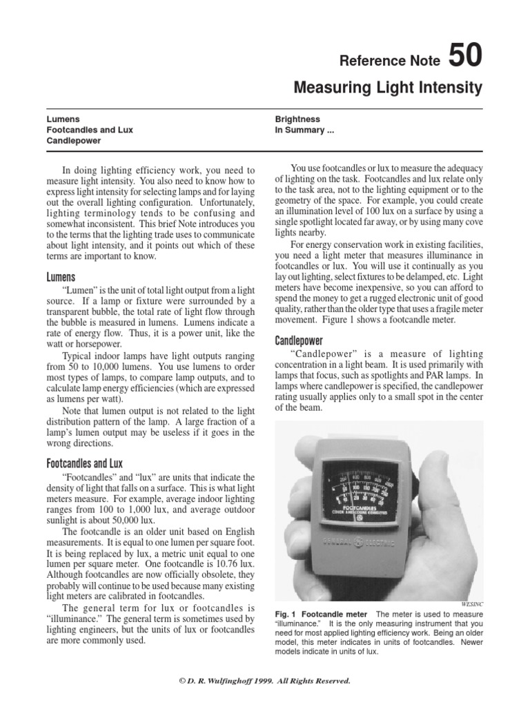 Measuring Light Intensity Reference Note PDF