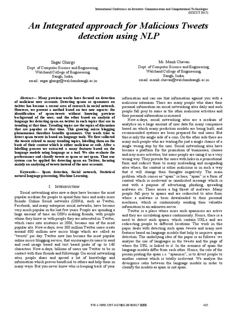 An Integrated Approach For Malicious Tweets Detection Using NLP | PDF ...