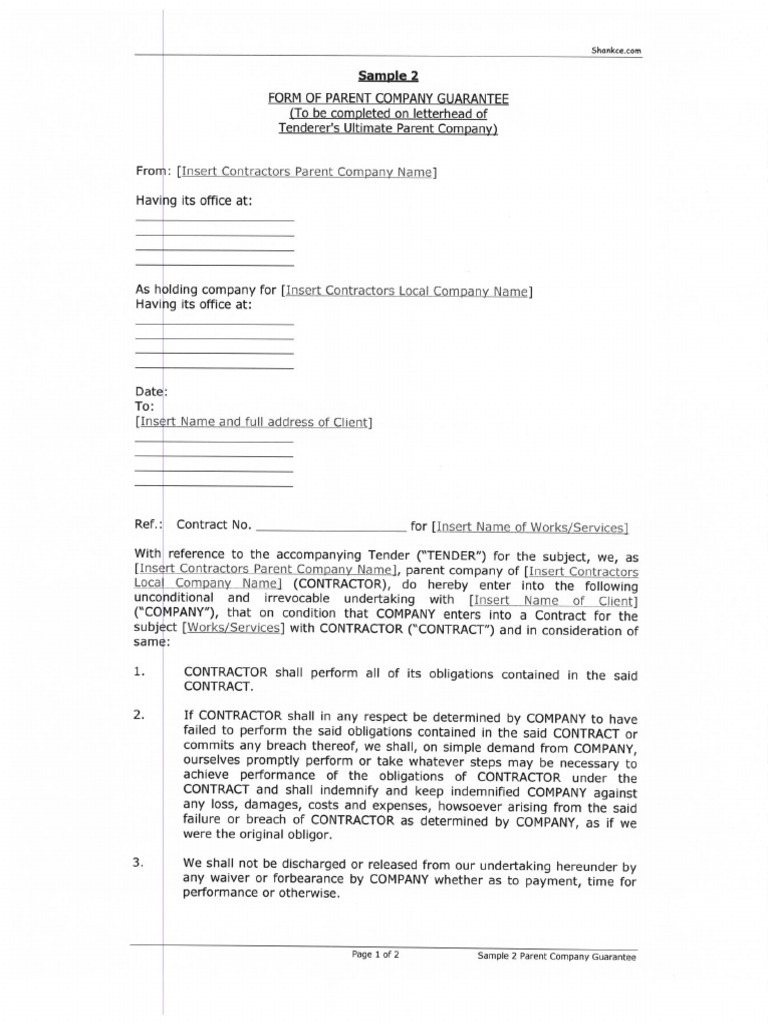Parent Guarantee Sample Parent Guarantee Letter PDF