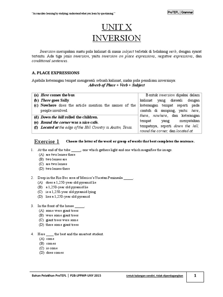 Inversion Grammar Guide & Exercises | PDF | Grammar | Linguistic Typology