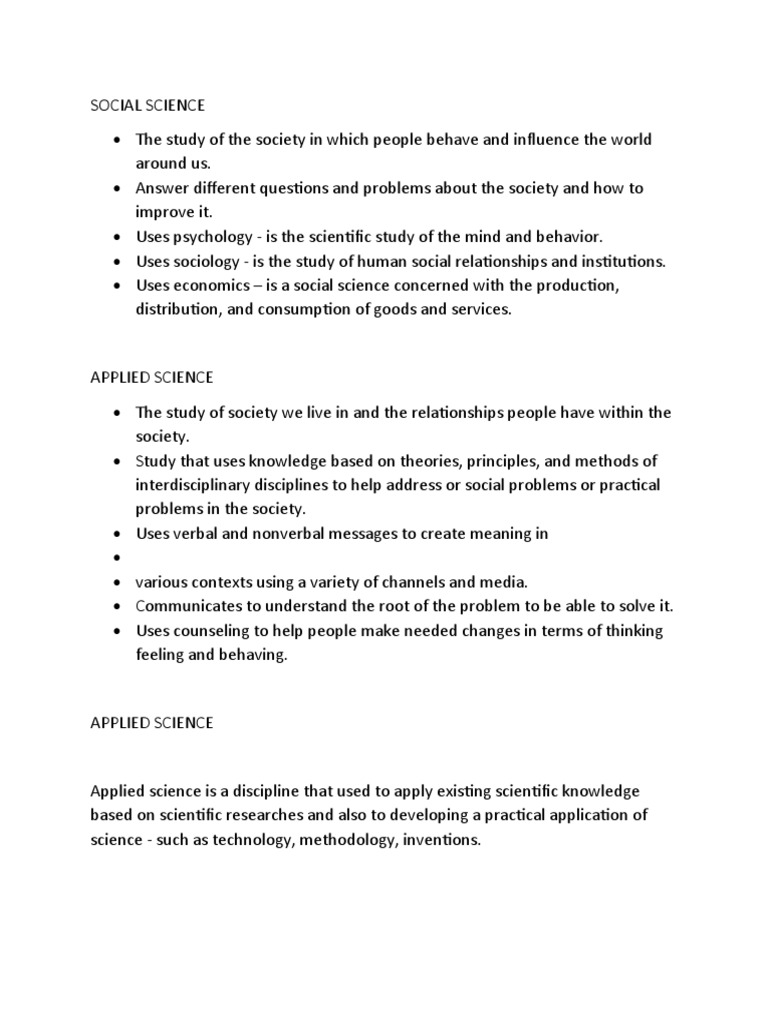 Differences Between Social and Applied Science | PDF | Social Science ...