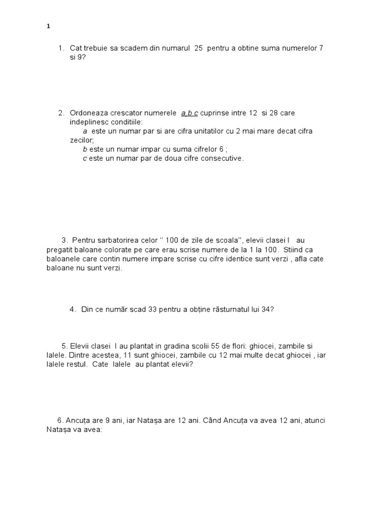 Exercitii Si Probleme Clasa A II A | PDF