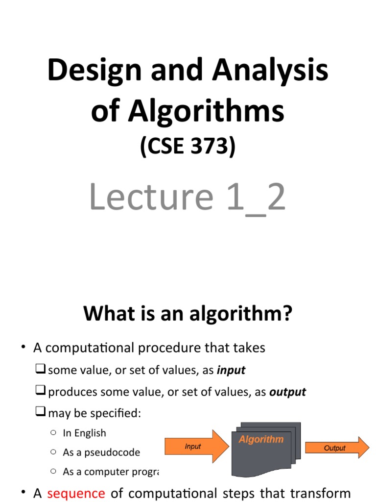 Design and Analysis of Algorithms: Lecture 1 - 2 | PDF | Time ...