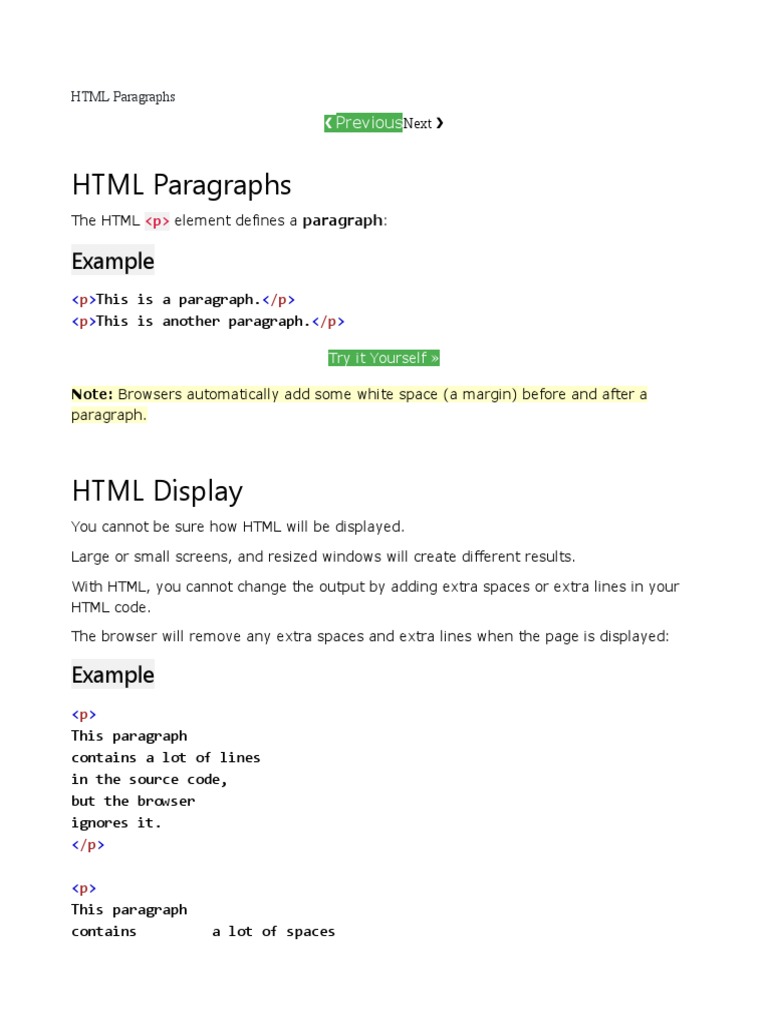 HTML Paragraphs: Example | PDF | Html Element | Html