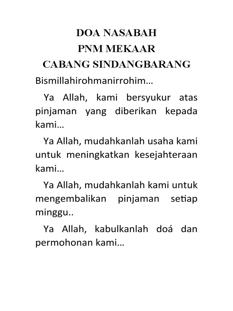 Doa Nasabah