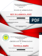 Rey D.Larroza, RMT: Certificate of Appreciation