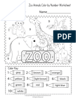Zoo Animals Color by Number Worksheet: Name