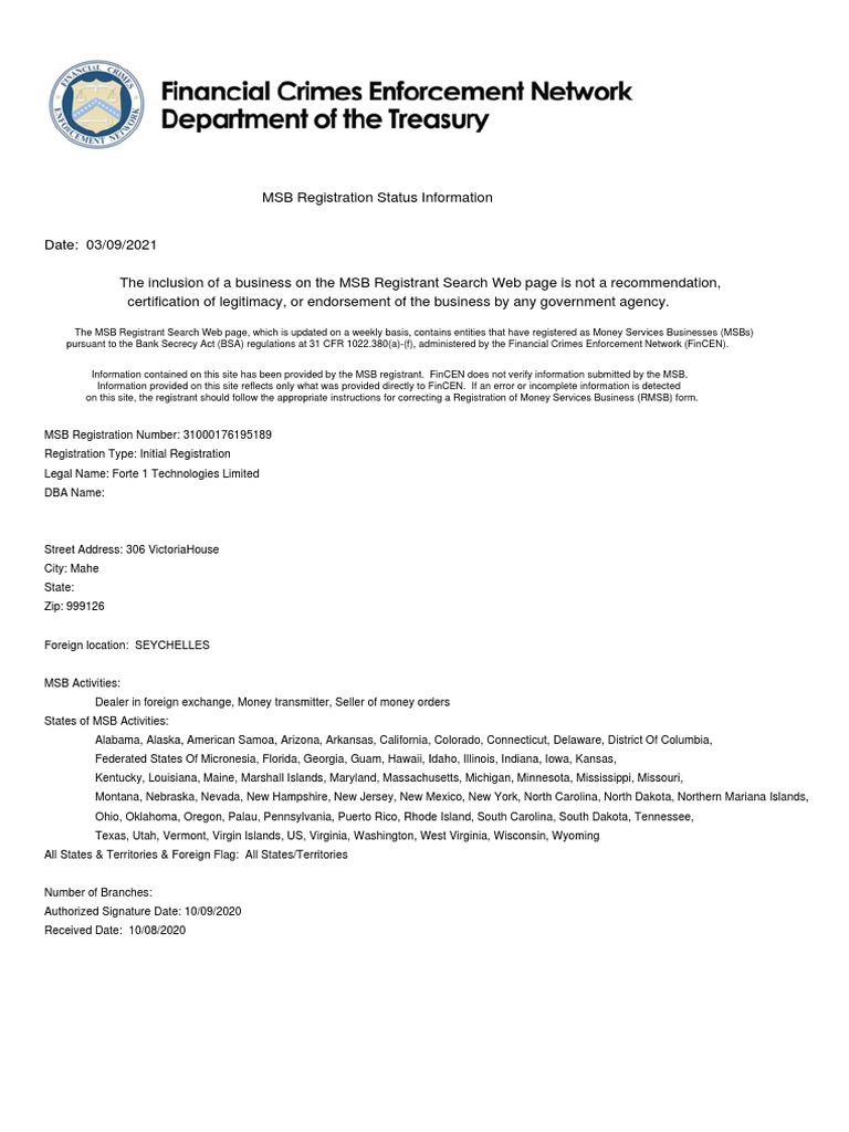 MSB Registration Status Information | PDF