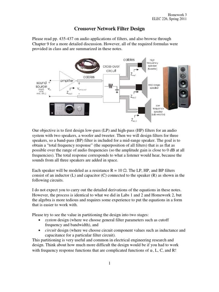 Crossover Network Filter Design: Homework 3 ELEC 226, Spring 2011 | PDF ...