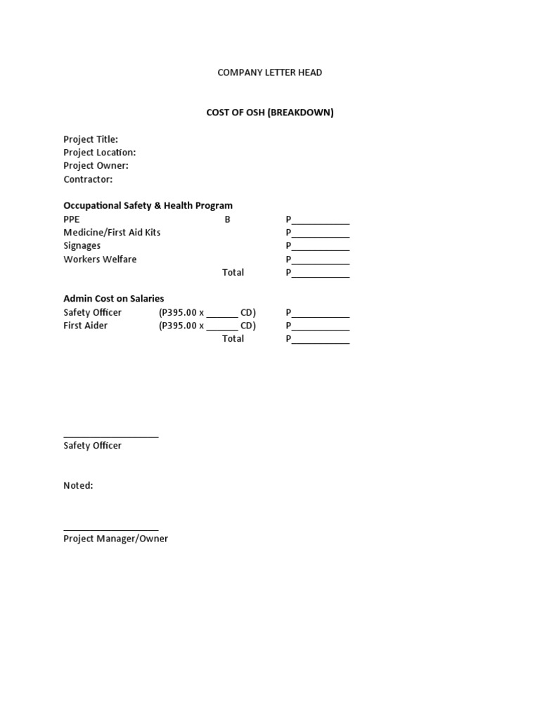 Cost of OSH Breakdown | PDF