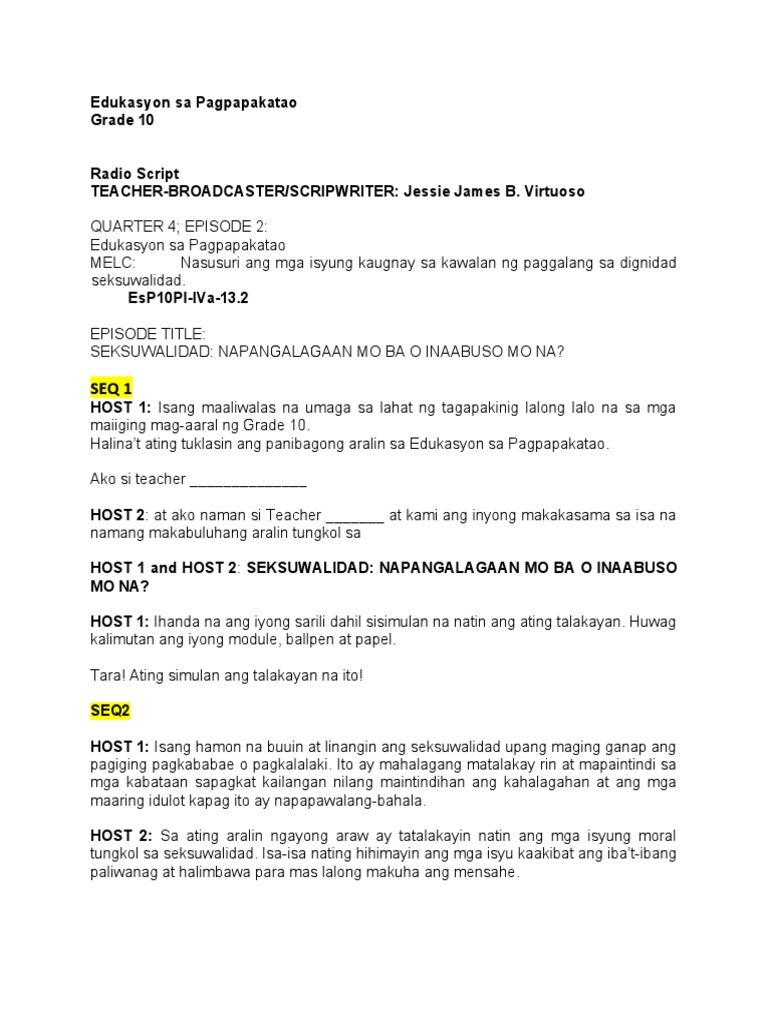 ESP 10 4th Q Radio Script Final | PDF