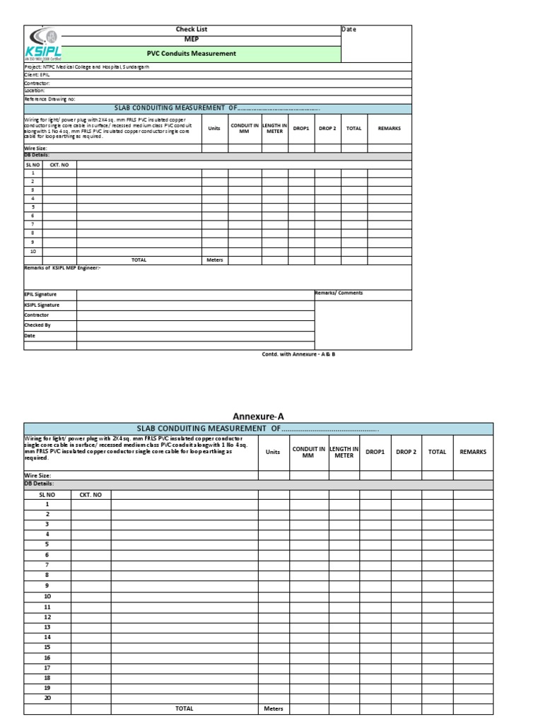 PVC Conduit Measurement Checklist | PDF | Electrical Wiring ...