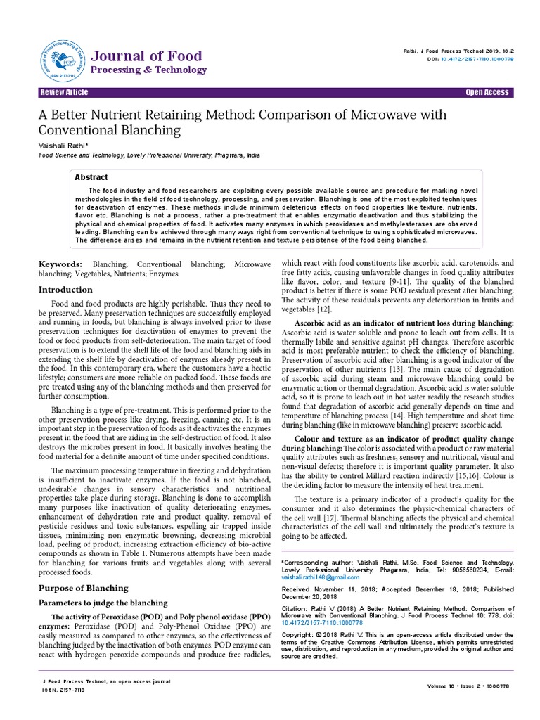 A Better Nutrient Retaining Method Comparison of Microwave