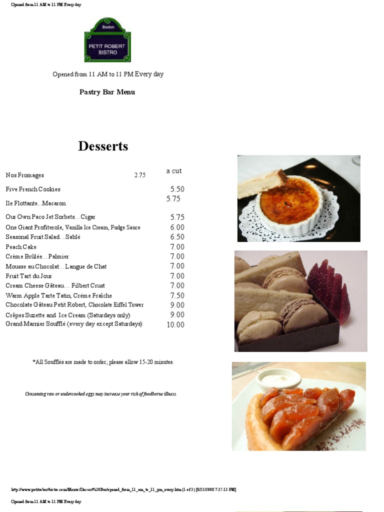 Pastry Bar Dessert Menu | PDF