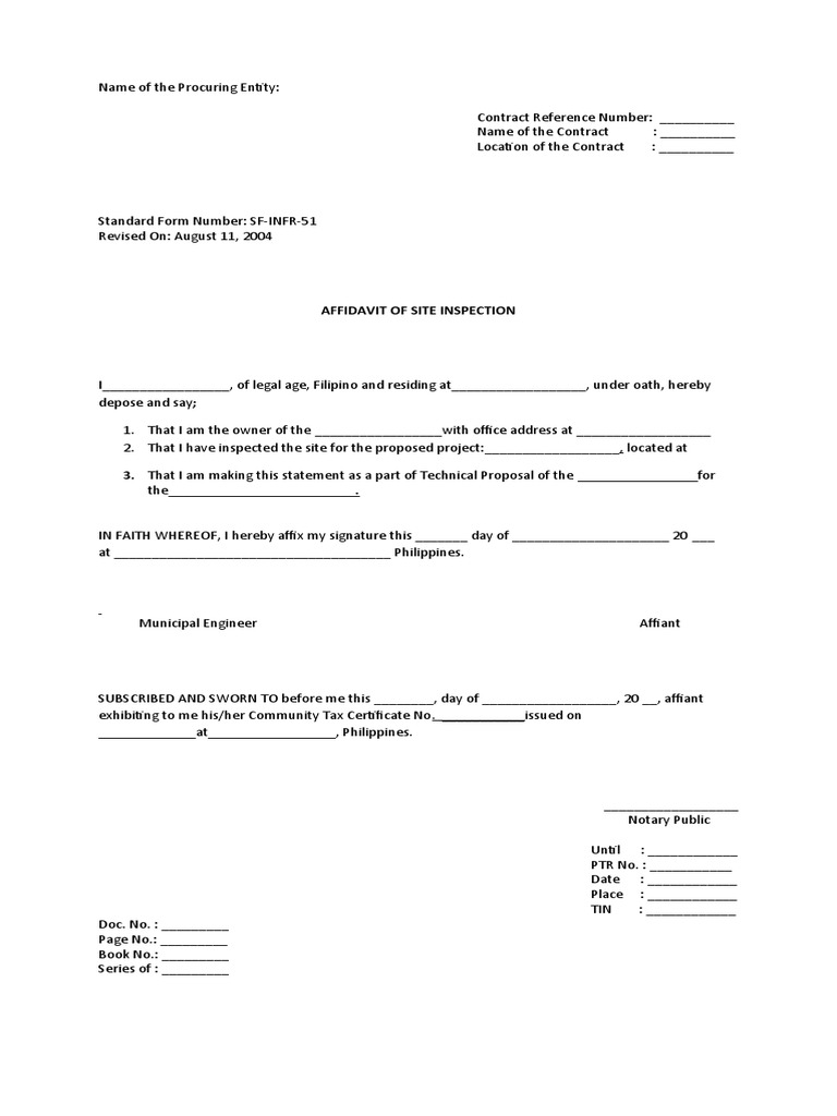 Affidavit of Site Inspection