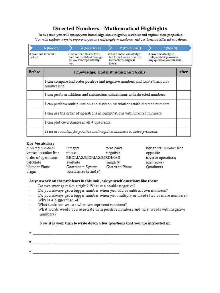 Directed Numbers Highlights | PDF | Cartesian Coordinate System ...