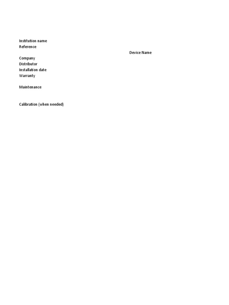 Institution Name Reference Device Name Company Distributor Installation ...