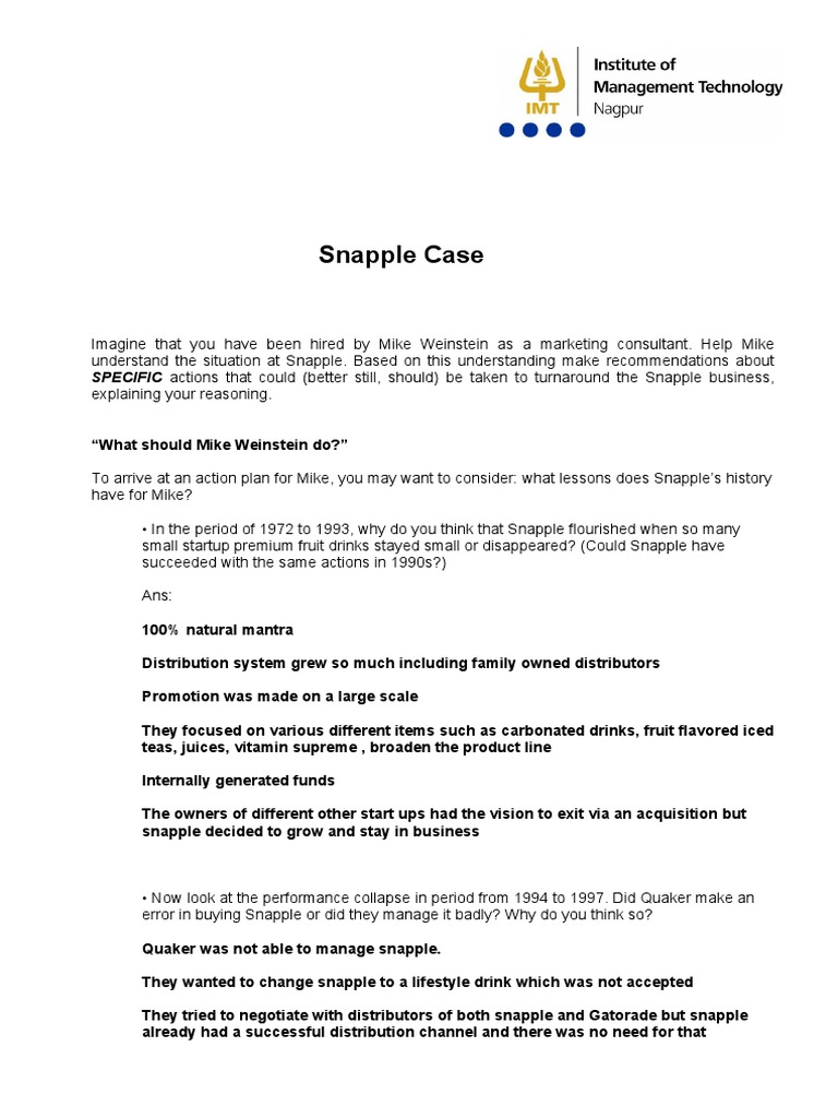 Marketing Strategy for Snapple | PDF | Business