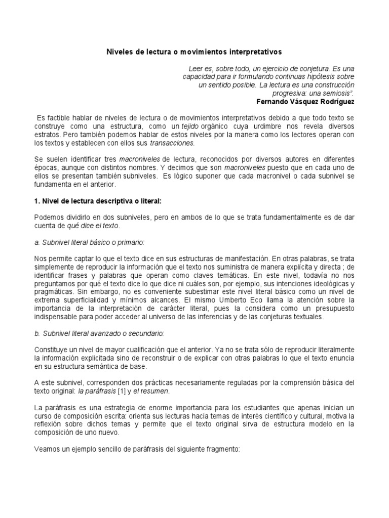 Niveles de Lectura (1) U | PDF | Inferencia | Información