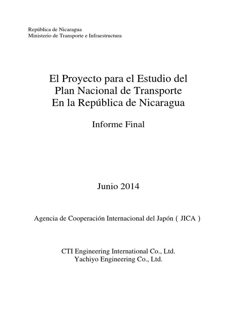 Plan Nacional de Transporte en Nicaragua | PDF | Nicaragua | Transporte
