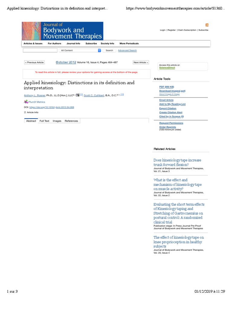 Applied Kinesiology Distinctions in Its Definition and Interpretation