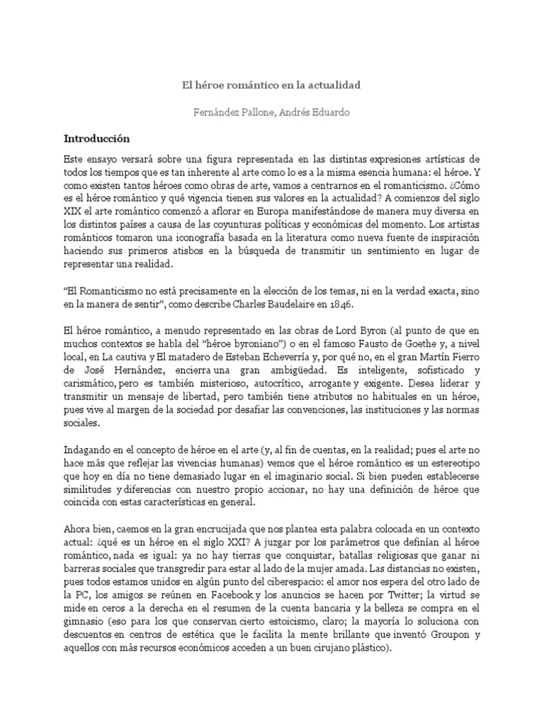 El Héroe Romántico en La Actualidad PDF Romanticismo Racionalismo
