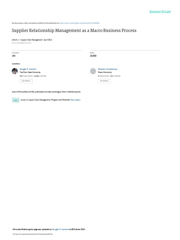 Supplier Relationship Management Framework | PDF | Supply Chain ...
