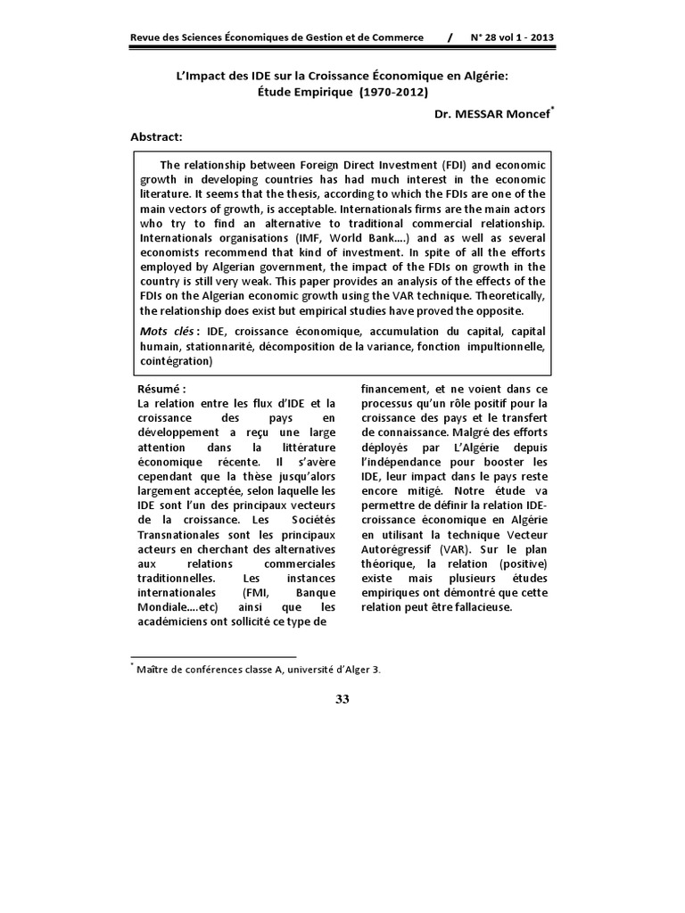 Impact des IDE sur l'économie algérienne | PDF | École néo-classique ...