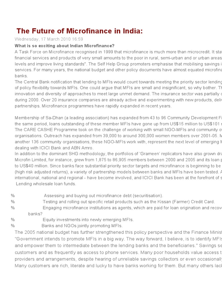 The Future of Microfinance in India PDF Microfinance Banks