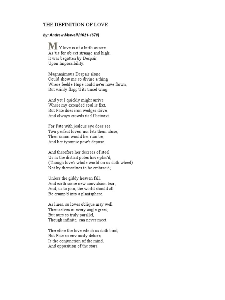 Marvell's Definition of Love Explained PDF Poetry