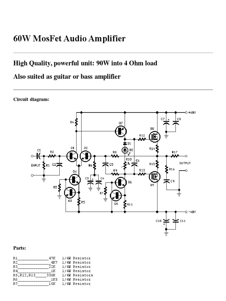 High Power 60W MosFet Audio Amplifier Circuit | PDF | Amplifier ...