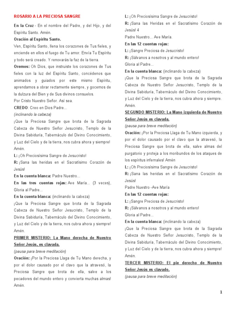 Rosario a la Preciosa Sangre de Jesús | PDF | Cristo (título) | Oración