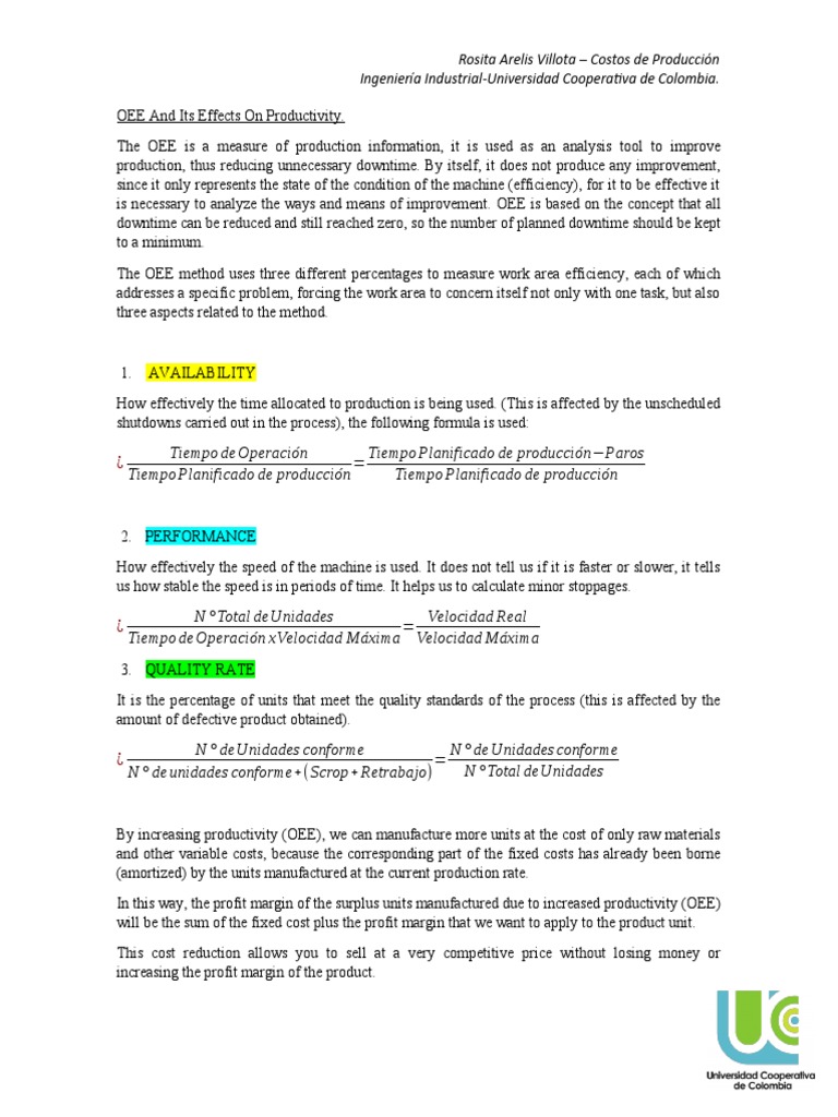OEE and Its Effects On Productivity | PDF | Economics | Business Economics
