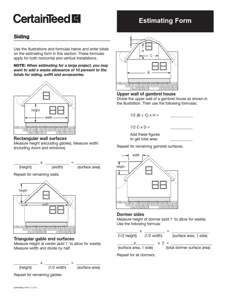 Estimating Form Siding PDF Area Building Technology