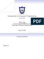 Introduction To Computer Programming: Muleta Taye Target Dept.:-Mechanical Engineering II