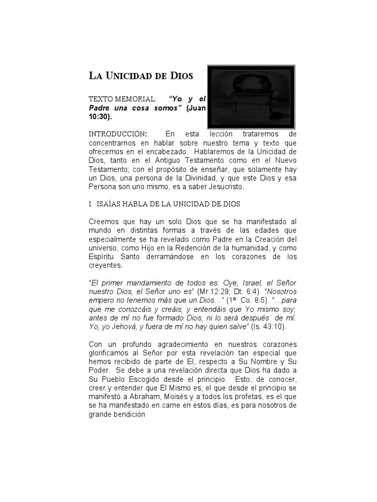 La Unicidad de Dios en la Biblia | PDF | Pentecostalismo de Unidad ...