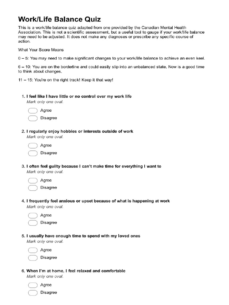 4 Work Life Balance Quiz | PDF