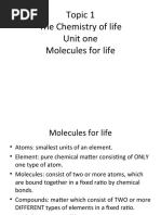 Topic 1 The Chemistry of Life Unit One Molecules For Life