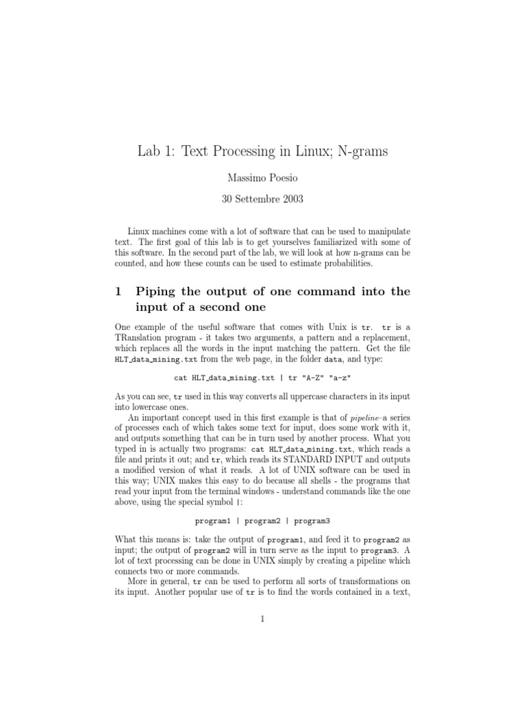 Lab 1 - Text Processing in Linux N-Grams | PDF | Shell (Computing ...