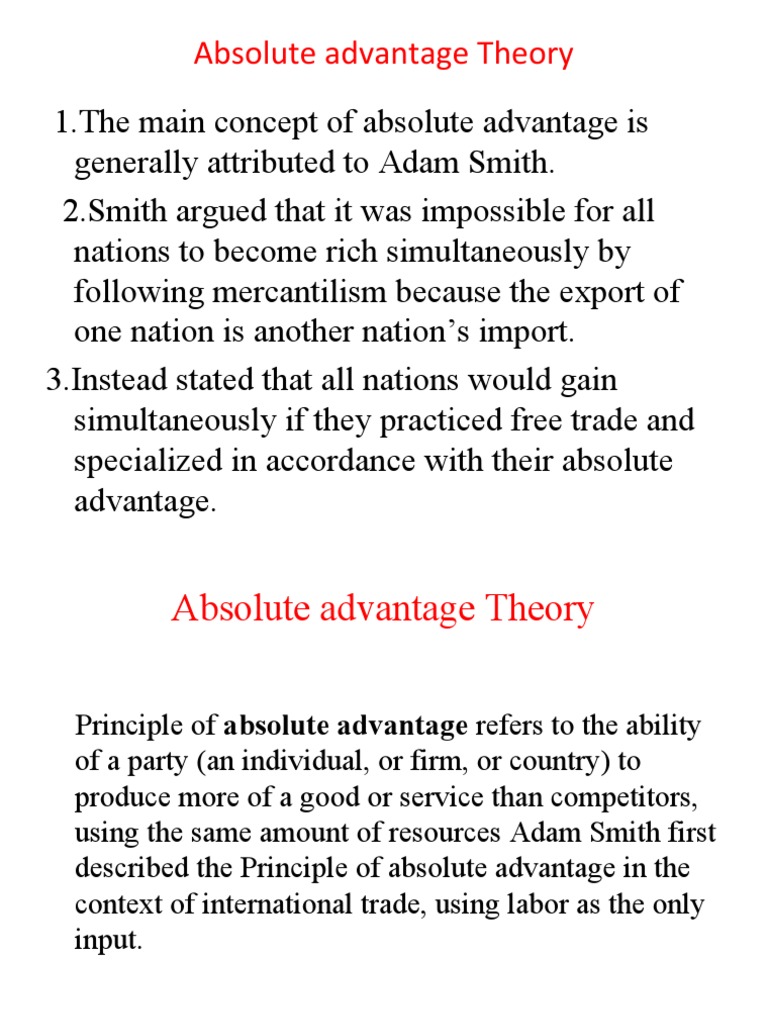 Absolute Advantage Theory Pdf Economics Business