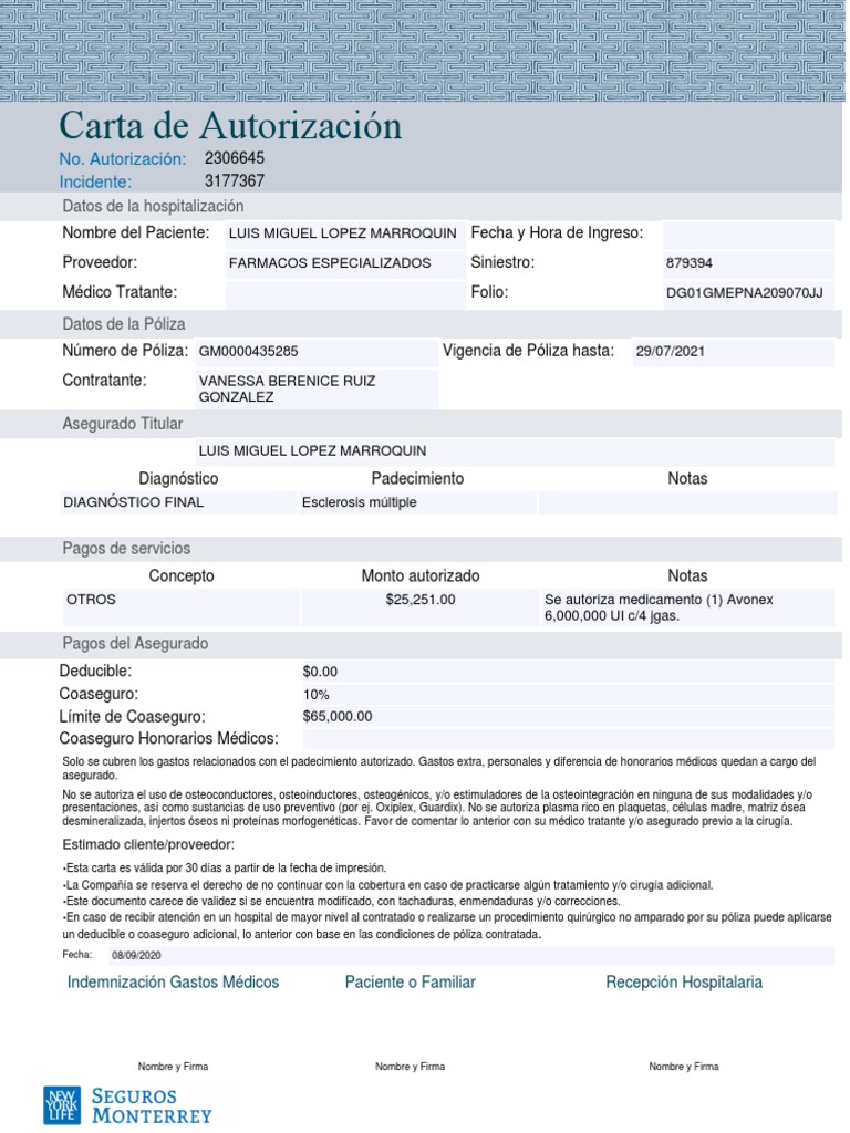Carta de Autorización DM Folio - DG01GMEPNA209070JJ #0 | PDF | Póliza ...