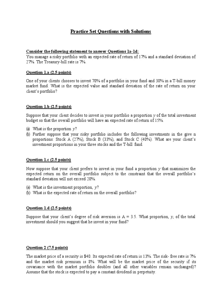 Investment Analysis Practice Questions | PDF | Bonds (Finance) | Bond ...