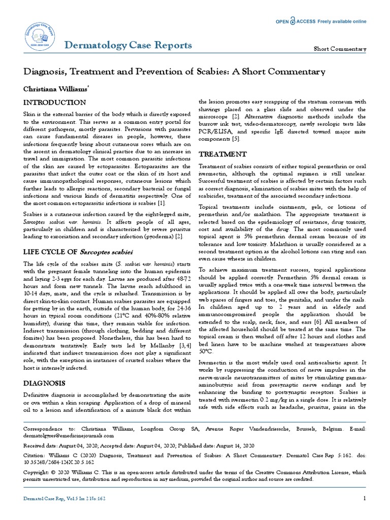 Diagnosis Treatment and Prevention of Scabies A Short Commentary | PDF ...