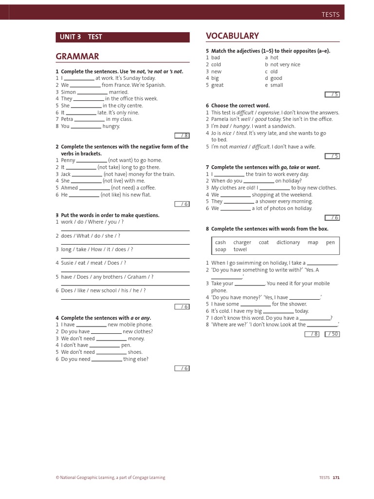 Grammar Vocabulary: Unit 3 Test | PDF | Human Communication | Language ...
