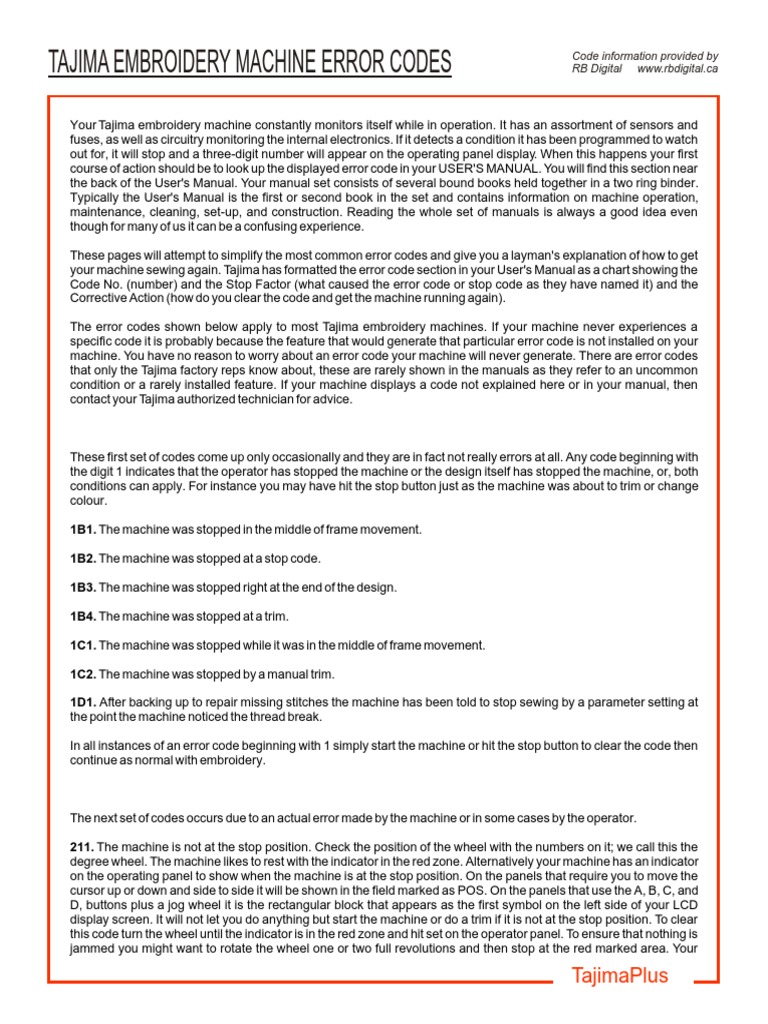 Understanding Tajima Embroidery Machine Error Codes A Guide to